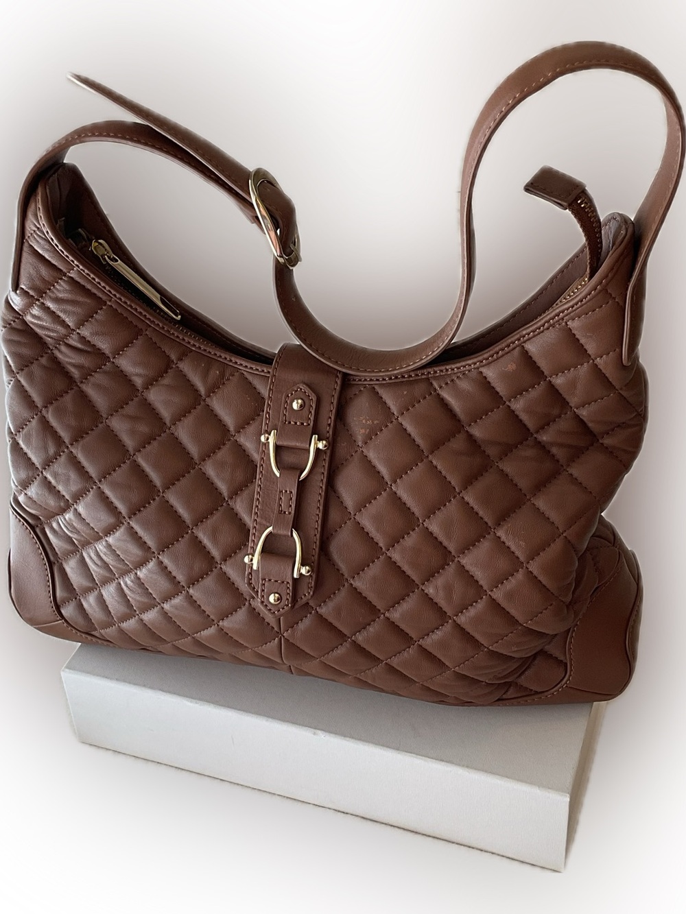 Talbots Quilted Leather Brown Shoulder Bag with Gold Hardware